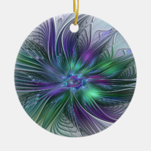 Purple Green Flower Modern Abstract Art Fractal Ceramic Tree Decoration