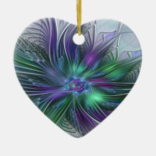 Purple Green Flower Modern Abstract Art Fractal Ceramic Tree Decoration