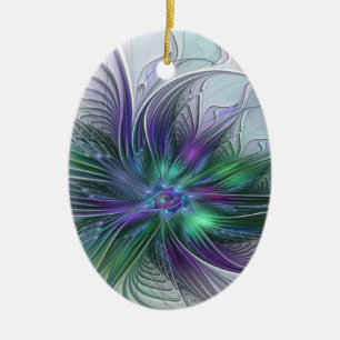 Purple Green Flower Modern Abstract Art Fractal Ceramic Tree Decoration