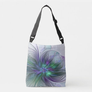 Purple Green Flower Modern Abstract Art Fractal Crossbody Bag