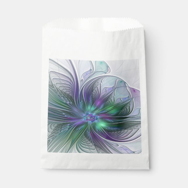 Purple Green Flower Modern Abstract Art Fractal Favour Bags (Front)