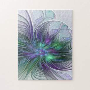 Purple Green Flower Modern Abstract Art Fractal Jigsaw Puzzle