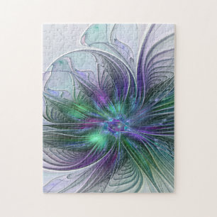 Purple Green Flower Modern Abstract Art Fractal Jigsaw Puzzle