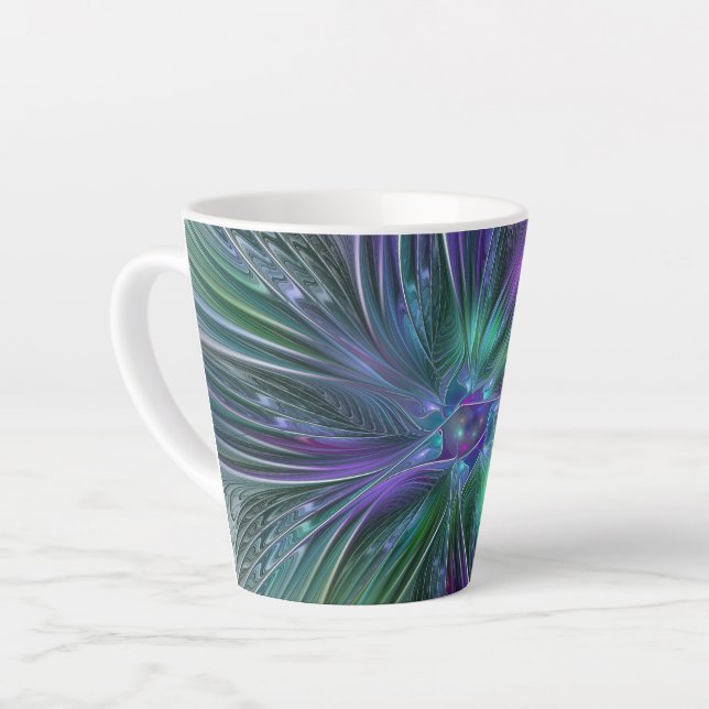Purple Green Flower Modern Abstract Art Fractal Latte Mug (Left Angle)
