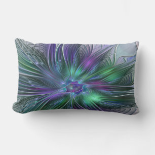 Purple Green Flower Modern Abstract Art Fractal Lumbar Cushion
