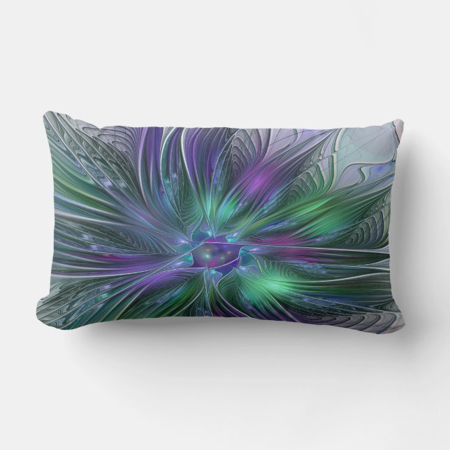 Purple Green Flower Modern Abstract Art Fractal Lumbar Cushion (Front)
