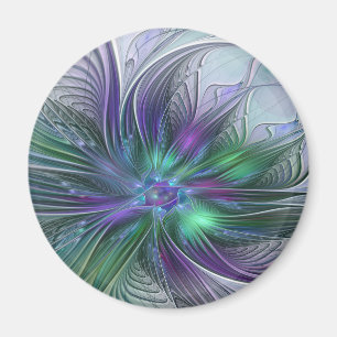 Purple Green Flower Modern Abstract Art Fractal Magnet