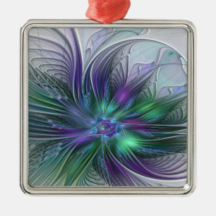 Purple Green Flower Modern Abstract Art Fractal Metal Tree Decoration