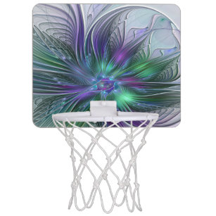 Purple Green Flower Modern Abstract Art Fractal Mini Basketball Hoop