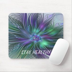 Purple Green Flower Modern Abstract Art Fractal Mouse Mat