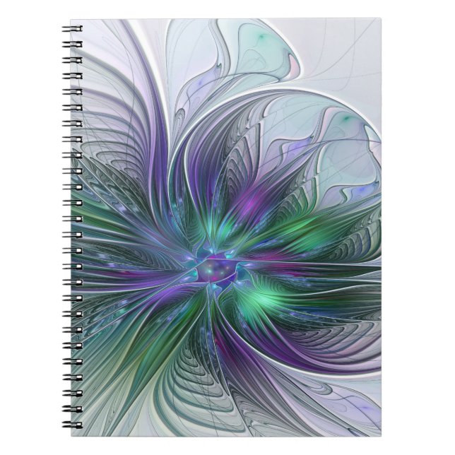 Purple Green Flower Modern Abstract Art Fractal Notebook (Front)