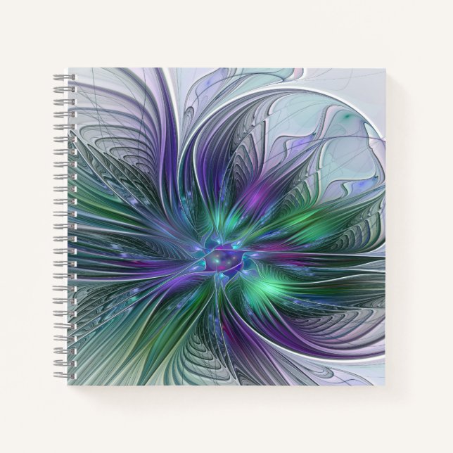 Purple Green Flower Modern Abstract Art Fractal Notebook (Front)