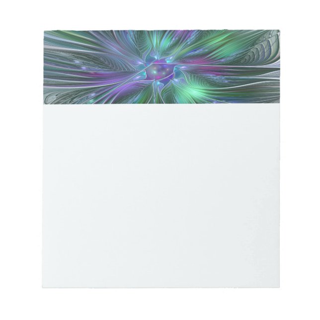 Purple Green Flower Modern Abstract Art Fractal Notepad (Front)