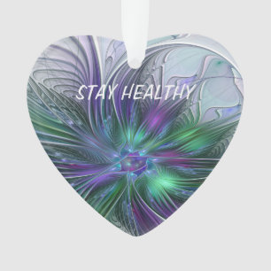 Purple Green Flower Modern Abstract Art Fractal Ornament