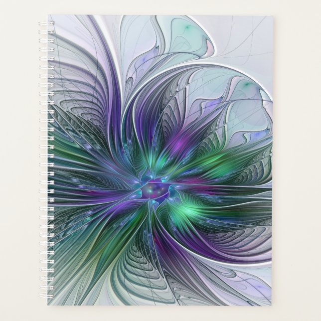 Purple Green Flower Modern Abstract Art Fractal Planner (Front)