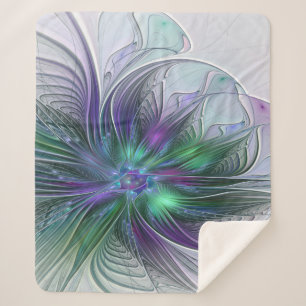 Purple Green Flower Modern Abstract Art Fractal Sherpa Blanket