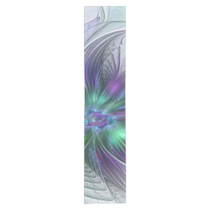 Purple Green Flower Modern Abstract Art Fractal Short Table Runner