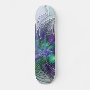 Purple Green Flower Modern Abstract Art Fractal Skateboard