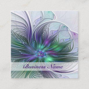 Purple Green Flower Modern Abstract Art Fractal Square Business Card