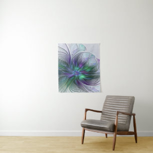 Purple Green Flower Modern Abstract Art Fractal Tapestry