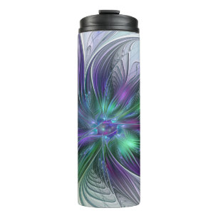 Purple Green Flower Modern Abstract Art Fractal Thermal Tumbler