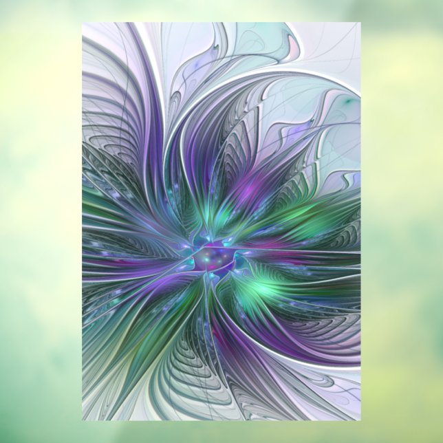 Purple Green Flower Modern Abstract Art Fractal Window Cling (Sheet 3)