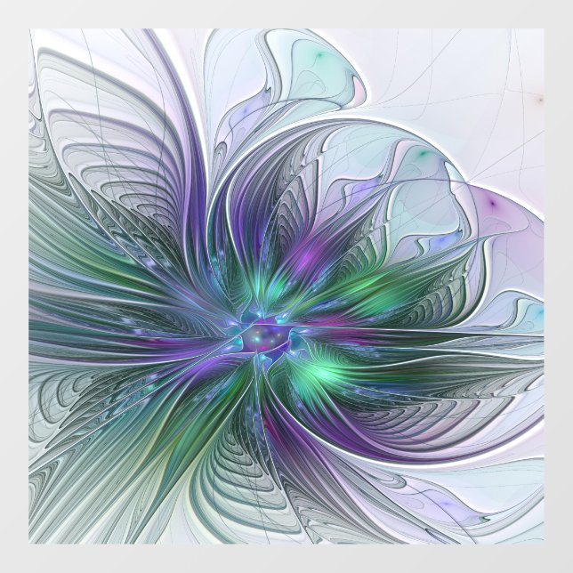 Purple Green Flower Modern Abstract Art Fractal Window Cling (Sheet)