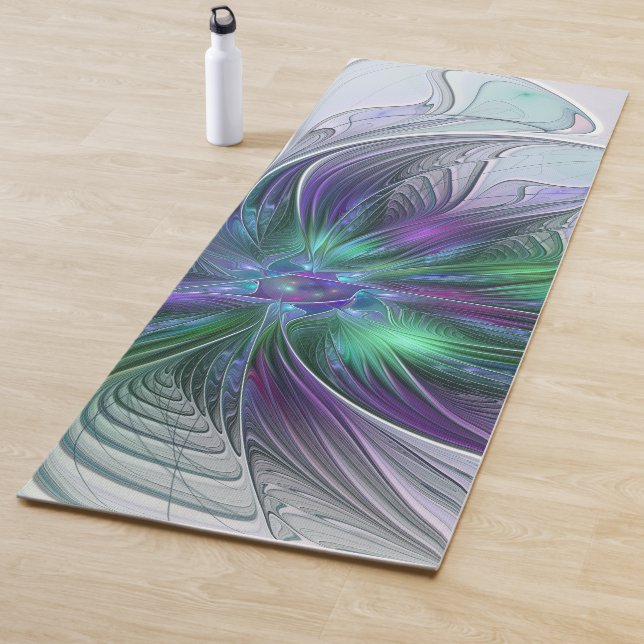 Purple Green Flower Modern Abstract Art Fractal Yoga Mat (In Situ)
