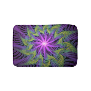Purple Green Flower Modern Abstract Fractal Art Bath Mat