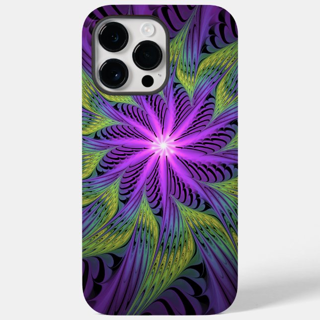 Purple Green Flower Modern Abstract Fractal Art Case-Mate iPhone Case (Back)