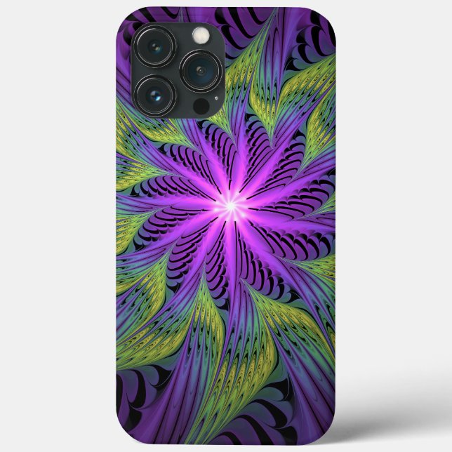 Purple Green Flower Modern Abstract Fractal Art Case-Mate iPhone Case (Back)