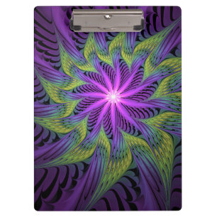 Purple Green Flower Modern Abstract Fractal Art Clipboard