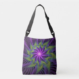 Purple Green Flower Modern Abstract Fractal Art Crossbody Bag