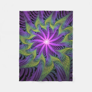 Purple Green Flower Modern Abstract Fractal Art Fleece Blanket