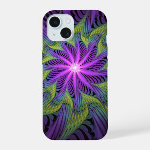 Purple Green Flower Modern Abstract Fractal Art iPhone 15 Case