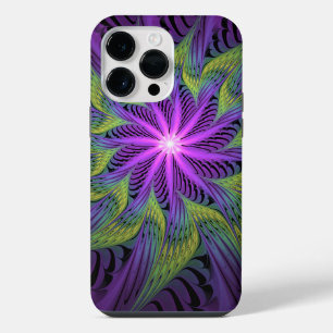 Purple Green Flower Modern Abstract Fractal Art iPhone 14 Pro Max Case