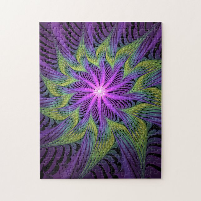Purple Green Flower Modern Abstract Fractal Art Jigsaw Puzzle (Vertical)