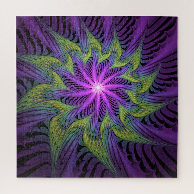 Purple Green Flower Modern Abstract Fractal Art Jigsaw Puzzle (Vertical)