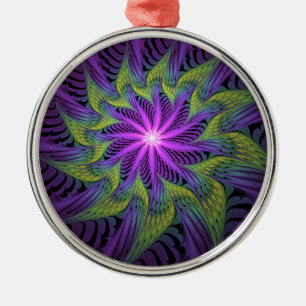 Purple Green Flower Modern Abstract Fractal Art Metal Tree Decoration