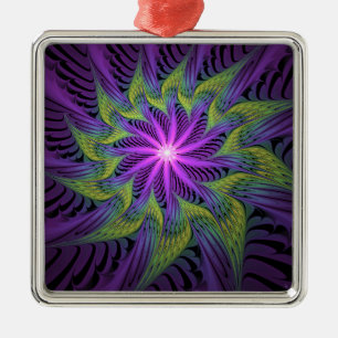 Purple Green Flower Modern Abstract Fractal Art Metal Tree Decoration