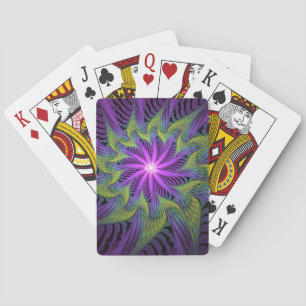 Purple Green Flower Modern Abstract Fractal Art Playing Cards