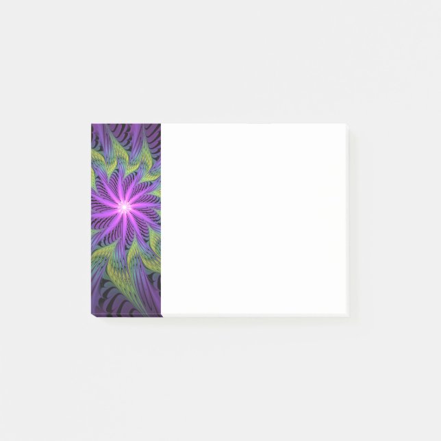 Purple Green Flower Modern Abstract Fractal Art Post-it Notes (Front)