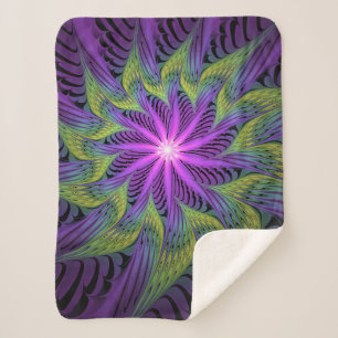Purple Green Flower Modern Abstract Fractal Art Sherpa Blanket