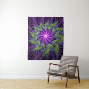 Purple Green Flower Modern Abstract Fractal Art Tapestry