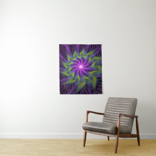 Purple Green Flower Modern Abstract Fractal Art Tapestry
