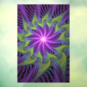 Purple Green Flower Modern Abstract Fractal Art Window Cling