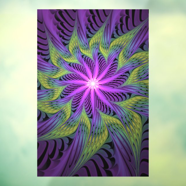 Purple Green Flower Modern Abstract Fractal Art Window Cling (Sheet 3)