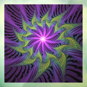 Purple Green Flower Modern Abstract Fractal Art Window Cling