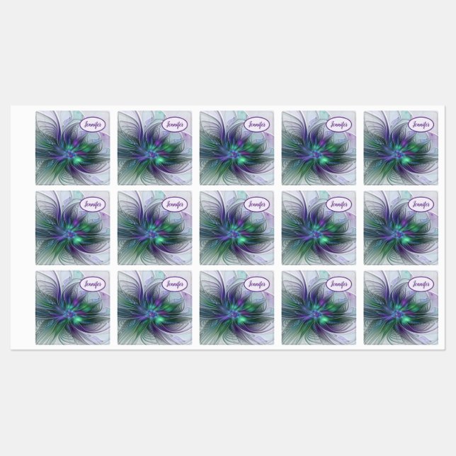 Purple Green Flower Modern Abstract Fractal Name (Sheet)