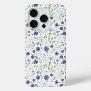 Purple Green Flower Pattern iPhone 15 Pro Case